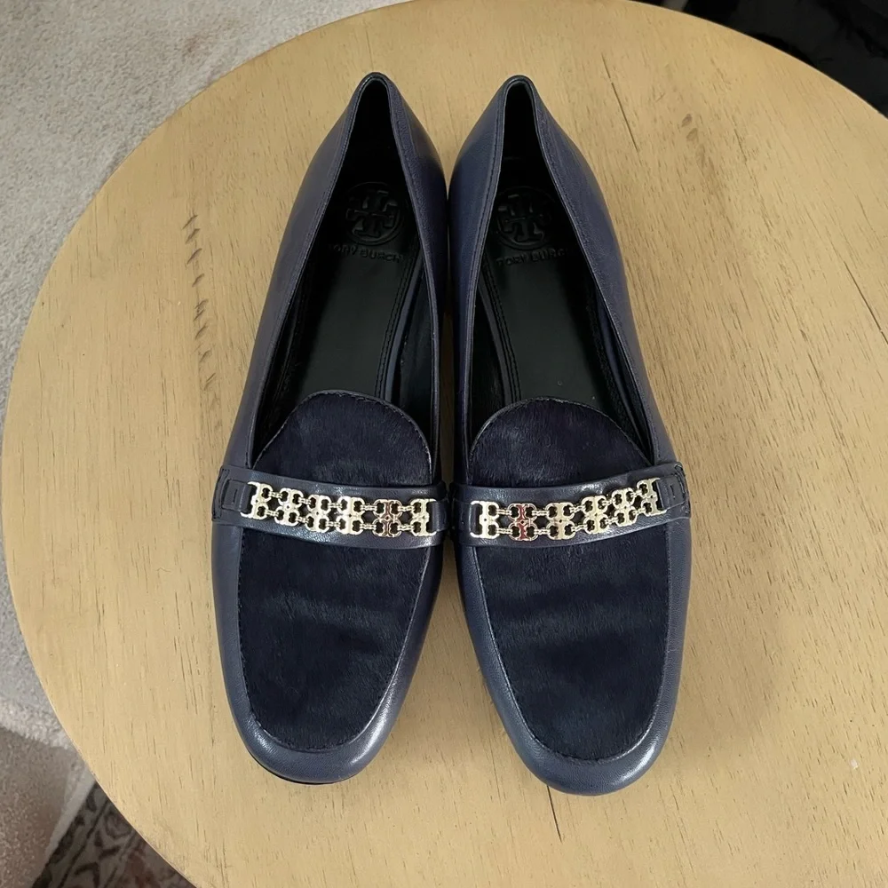 Tory Burch Gemini Link Navy Loafers Size 8.5